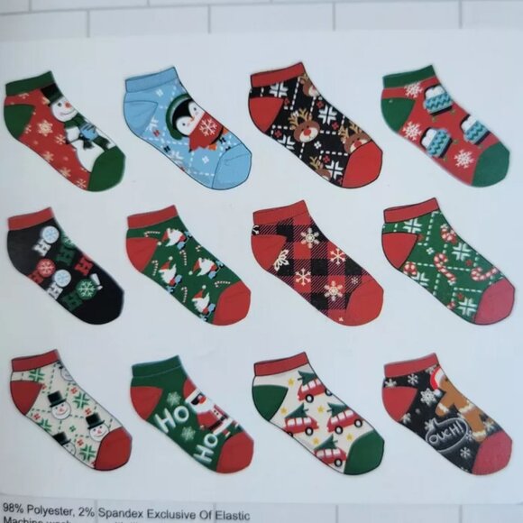 CHRISTMAS 12 Days of SOCKS 12 Pairs No Show Socks Gift Box Ladies 9-11 - Picture 8 of 11